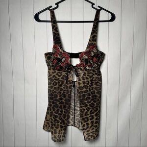 VTG Fredericks of Hollywood Leopard Print Babydoll Lingerie Chemise Sexy Date M